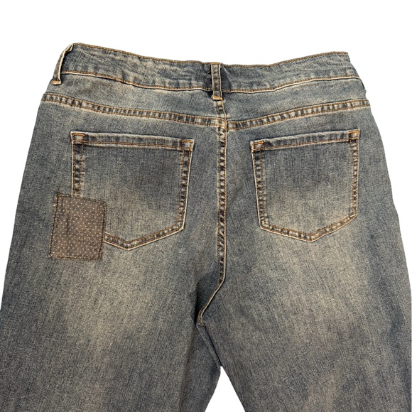 LOGO Lori Goldstein Patchwork Boyfriend Jeans Raw Hem Ankle Crop Size 6 Boho - Picture 6 of 8